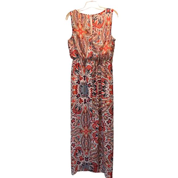 Love Reign Geometric Print Maxi Dress Size M Scoop Neck Sleeveless Front Slit - Picture 11 of 15